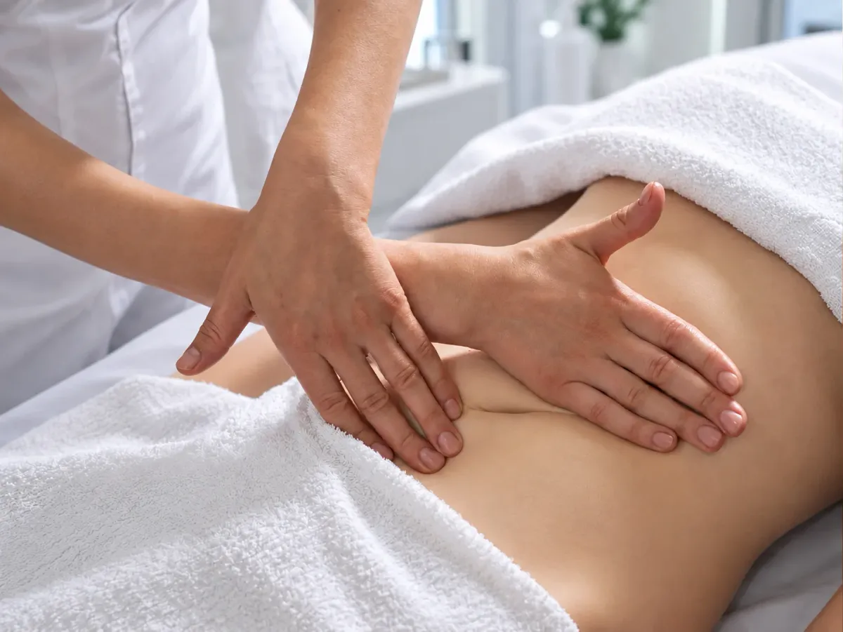 Masaje corporal en abdomen durante un tratamiento en Allure Skin
